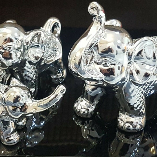 Silver crushed diamond crystal cute set of 3 Elephant ornaments figurine home decoration decor gift Sparkle Bling