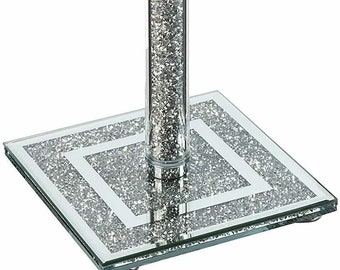 Silver Crushed Diamond Diamante Crystal filled Kitchen Towel Tissue Roll Holder Stand 29cm Square Base