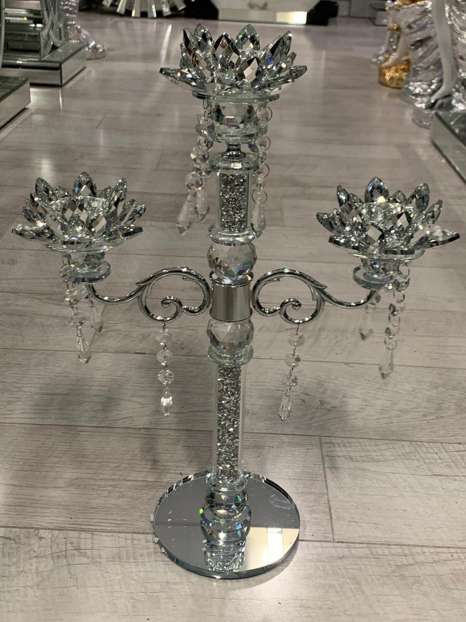 3 Tier Silver Crushed Diamond Crystal Filled Candle Holder Etsy Sweden