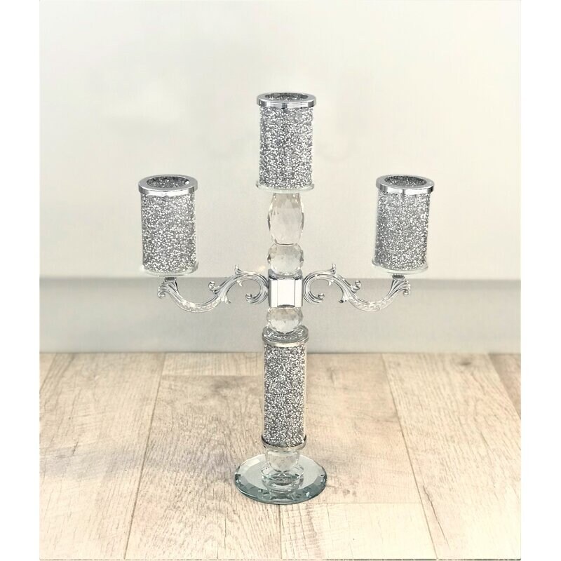 3 Tier Silver Crushed Diamond Crystal Filled Candle Holder Etsy