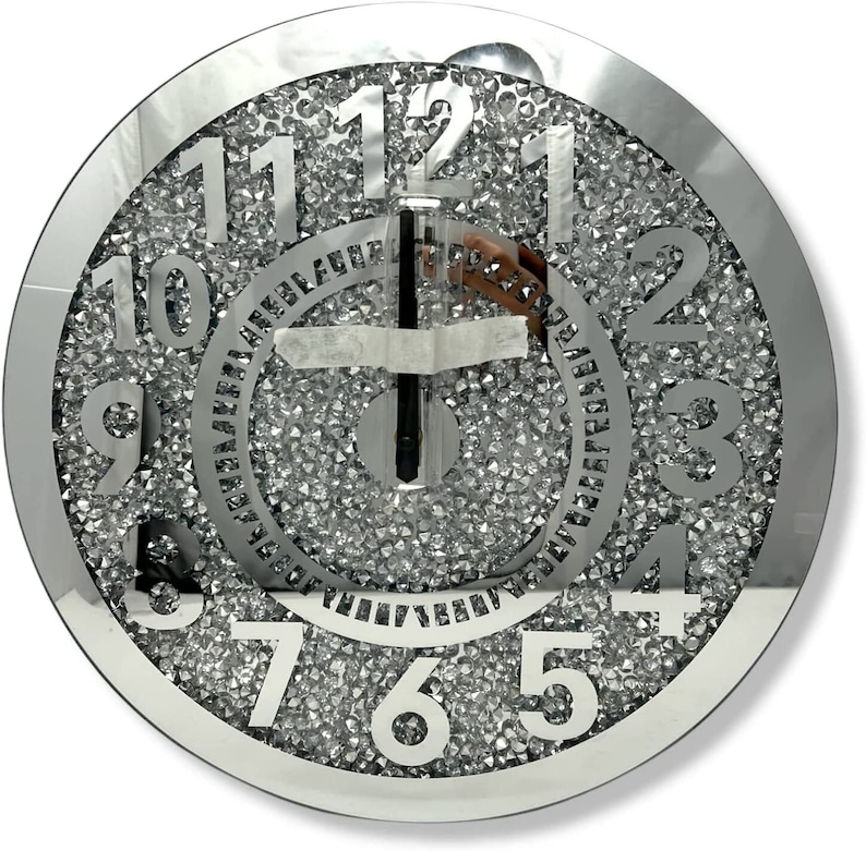 Numeric Wall Clock Silver Crushed Diamond Diamante Crystal Etsy UK