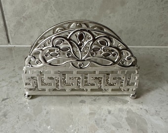 Silver Napkin Tissue Holder Stand Filigree Design Bling Home Decor Dining Decoration Gift