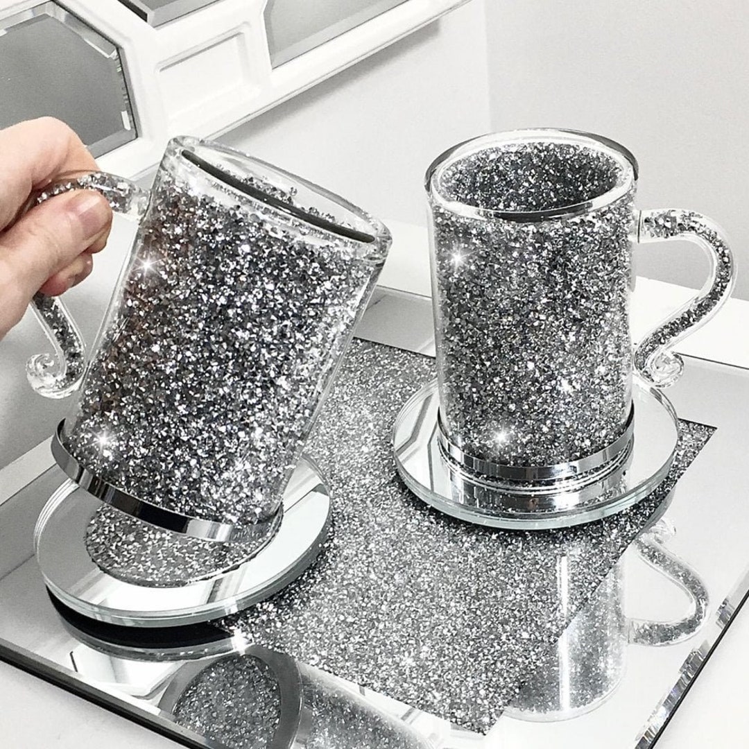 Set of Two - Diamonds Glass Tea Cup With Handle