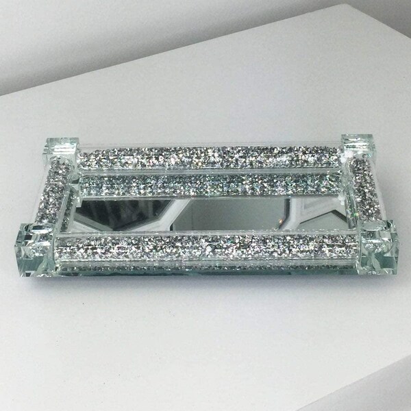 Piccolo argento schiacciato diamante mini vassoio portagioie cristallo riempito decorazioni per la casa stoviglie multiuso decorazione portachiavi regalo scintillante bling