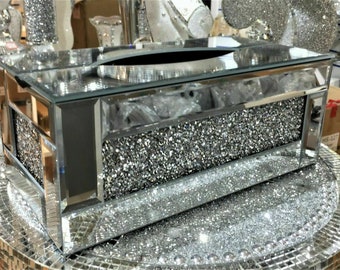 Silver Crushed Diamond Diamante Crystal Filled Tissue Box Holder Container Decoration Storage Home decor Gift New Sparkle Bling