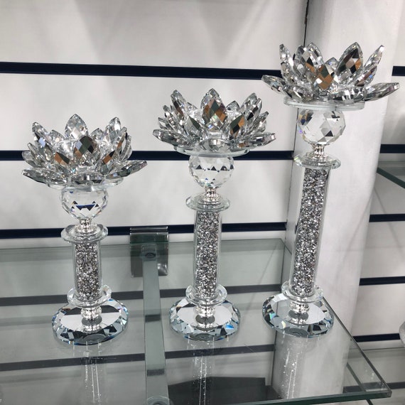 Set von 3 Tier Silber Glas Crushed Diamant Diamante Kristall