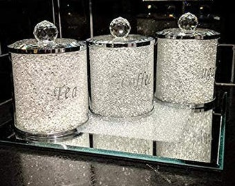 White Crushed Diamond Crystal Filled Tea Coffee Sugar Jars Canister Pots Kitchen storage New Bling Gift Sparkle