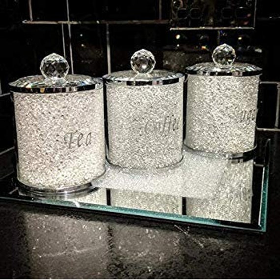 LATEST SPARKLY CRUSHED CRYSTAL DIAMOND FILLED TEA COFFEE SUGAR CANISTER JARS✨ 