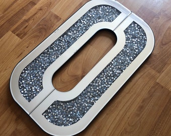 O Initials Letter Silver Mirror Glass Sign Wall Hanging Art Plaque Crushed Diamond Crystal filled New Gift Home Decoration