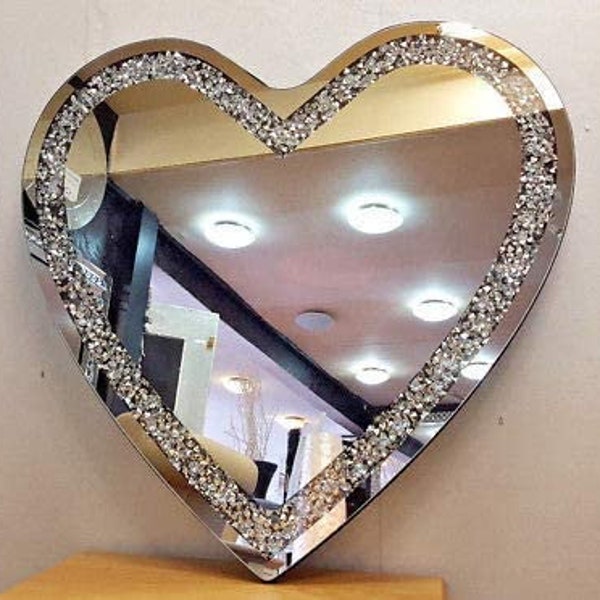 Silver Heart Love Mirror Glass Wall Hanging Art Plaque Crushed Diamond Diamante Crystal filled New Gift Home Decoration Decor
