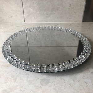 Round glass mirror centerpiece spinning turn table tray perfume display candle holder crystal home decor decoration bling sparkle gift