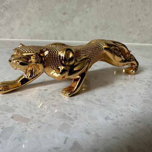 Small Gold Jaguar Panther Leopard Animal Figurine Home Decor Designer Ornament House Decoration Bling Gift