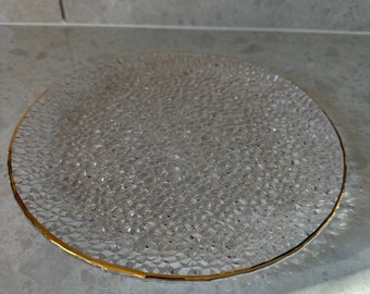 Set if 2 hammered glass plates dish serving tray dinner plate clear gold pair bling sparkle home kitchen dining decor