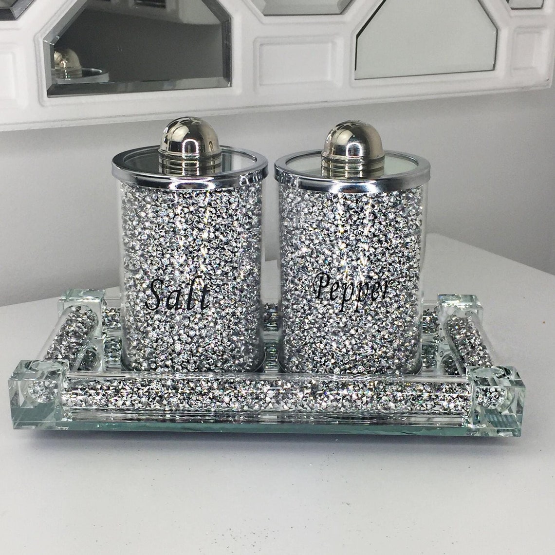 Silver Crushed Diamond Diamante Crystal Filled Salt and Pepper Etsy