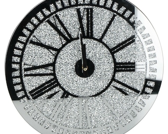 Bling scintillant argent verre diamant concassé cristal strass horloge murale chiffres romains décor de bureau à domicile décoration cadeau