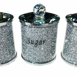 Silver Crushed Diamond Diamante Crystal Filled Tea Coffee Sugar Jars Canister Pots Kitchen storage Decor Decoration New Bling Gift Sparkle
