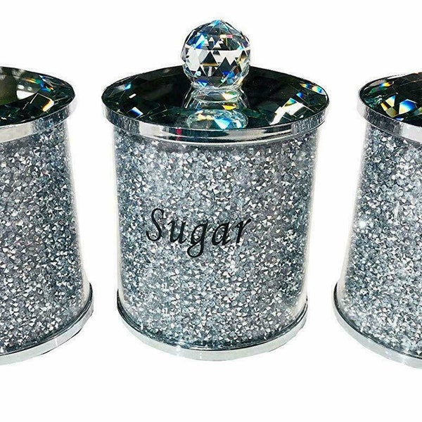 Zilver Gemalen Diamant Diamante Kristal Gevulde Thee Koffie Suikerpotten Bus Potten Keukenopslag Decor Decoratie Nieuwe Bling Gift Sparkle