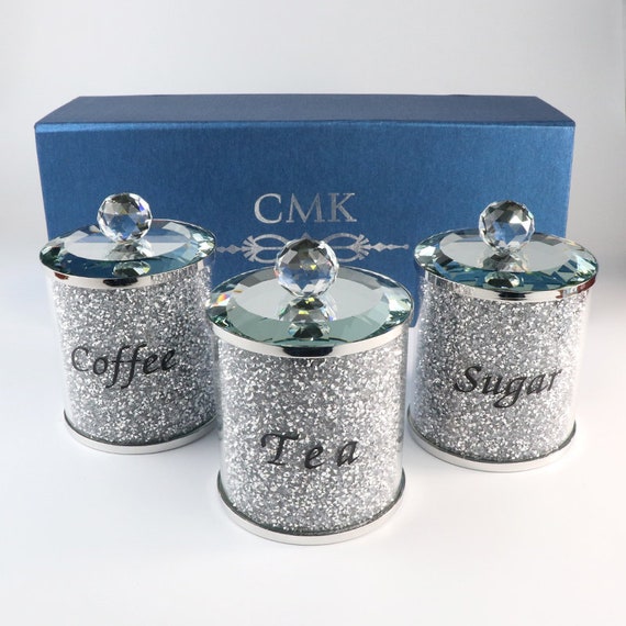 Crush Diamond Crystal Filled Mugs Set Of 6 Silver Kitchen Ware Tea Coffee  Cups