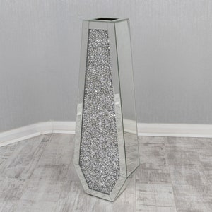 Silver Glass Mirror Crushed Diamond Designer Decor Crystal Diamante Decorative Vase Home Decoration Ornament New Gift Sparkle Bling 70cm