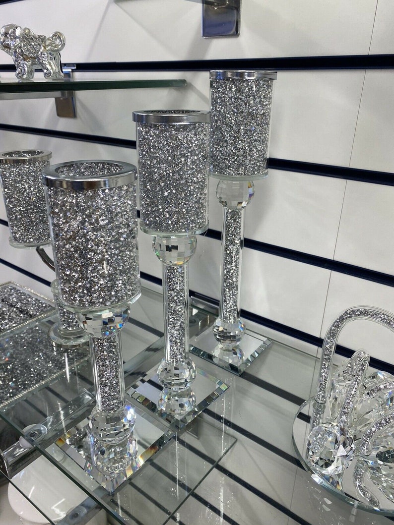 Set of 3 Tier Silver Crushed Diamond Crystal Filled Candle Etsy Sweden