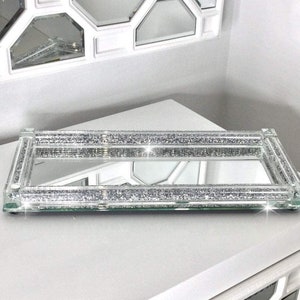 Silver Crushed Diamond Serving Tray Glass Crystal Filled Kitchen Decor Home Tableware Multi Use Decorative