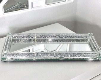 Bandeja para servir con diamantes triturados de plata, decoración de cocina rellena de cristal, vajilla para el hogar, decorativa multiusos