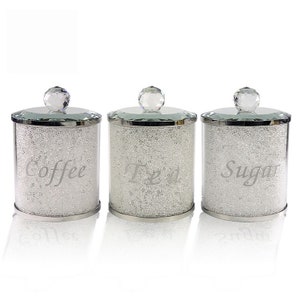 White Crushed Diamond Diamante Crystal Filled Tea Coffee Sugar Jars Canister Pots Kitchen storage Decor Decoration New Bling Gift Sparkle