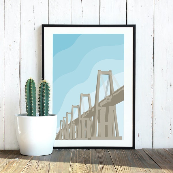 Maracaibo Poster, Puente sobre el Lago Print, Venezuelan Wall Art, Rafael Urdaneta