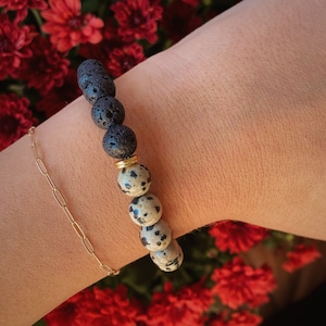 The Riverly gemstone bracelet | Dalmatian jasper | Black lava rock | beaded bracelet | neutral toned bracelet