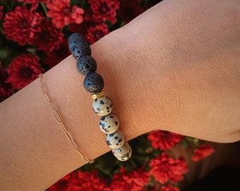 The Riverly gemstone bracelet | Dalmatian jasper | Black lava rock | beaded bracelet | neutral toned bracelet