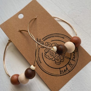 The Laurel Hoops | hoop earrings | nickel free earrings | beaded earrings | wooden earrings | handmade earrings | gold plated earrings