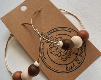 The Laurel Hoops | hoop earrings | nickel free earrings | beaded earrings | wooden earrings | handmade earrings | gold plated earrings