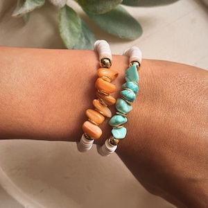 Turquoise Stone Bracelet: Heishi Polymer Clay & 24k Gold