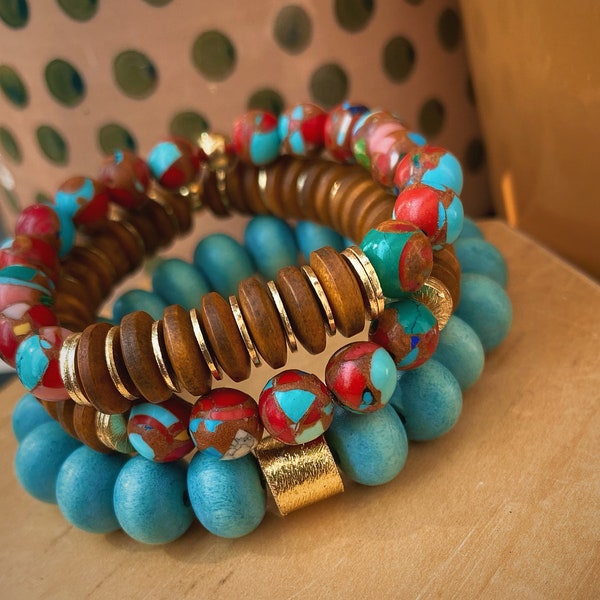 The Rio Mosaic bracelets | wooden bracelets | mosaic jasper | colorful bracelets | stackable bracelets