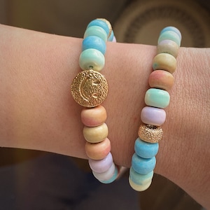 Die Lylah Tie-Dye Forte Edelstein Stretch Armbänder| Smiley Gesicht Armband | Perlenarmband | Armband Stapel