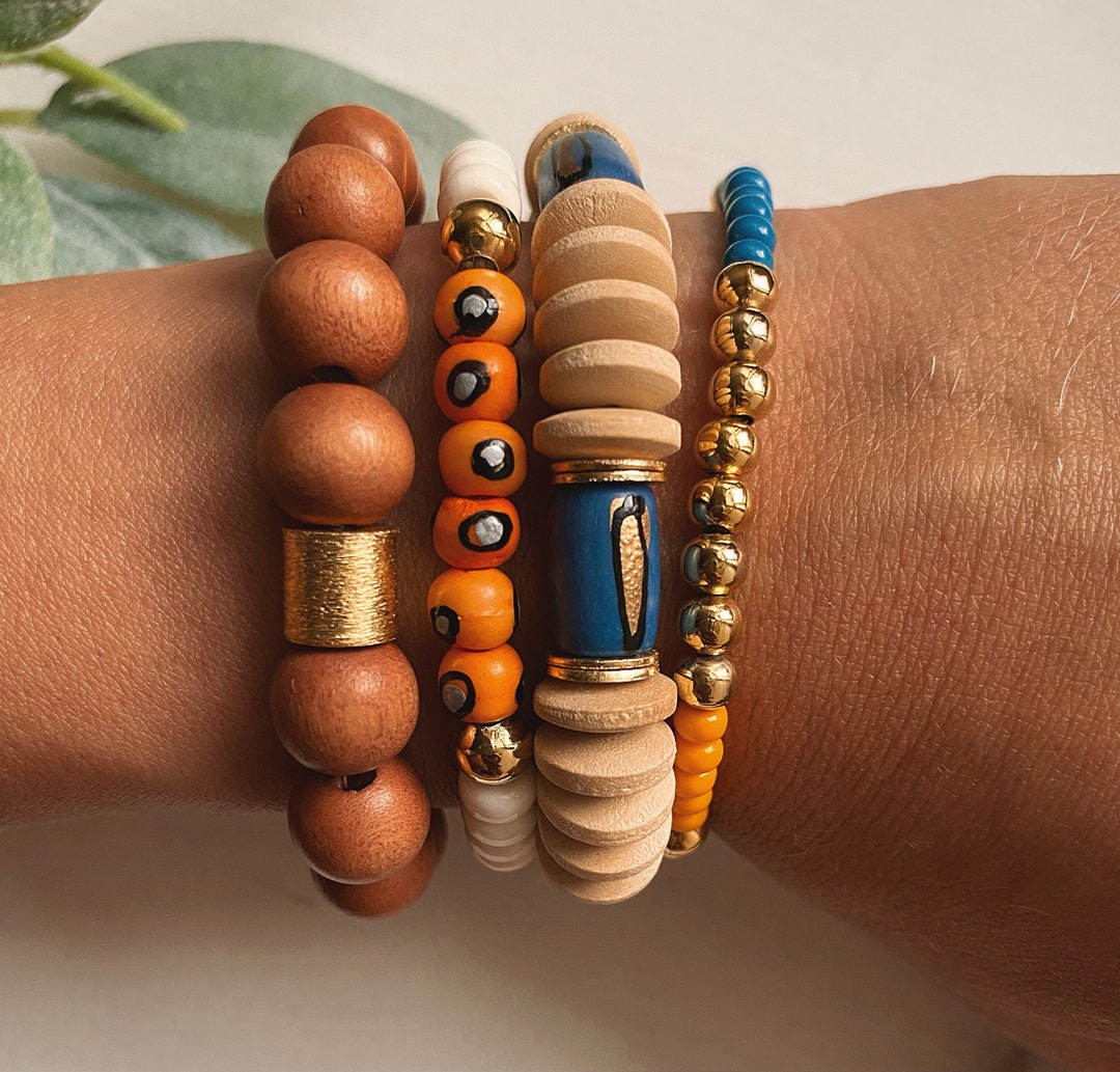 ETTIKA-POWER BEAD BRACELET STACK IN BONE