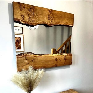 Live Edge Pippy Oak Wood Wall Mirror , Large Rustic Wall Mirror Made From Live Edge Oak