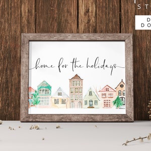 Home for the Holidays, Christmas Print, Holiday Art, Christmas Village, Holiday Decor, Christmas Decoration, Handwritten, Winter City