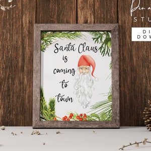 Santa Claus is Coming to Town, Christmas Carol, Holiday Art, Christmas Print, Holiday Decor, Christmas Decoration, Watercolor