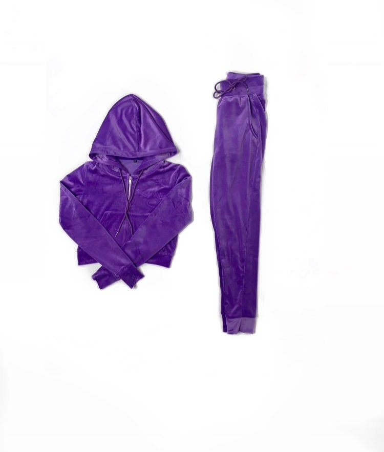Velvet tracksuit womens , Womens velour sweatsuit set, Purple velvet …
