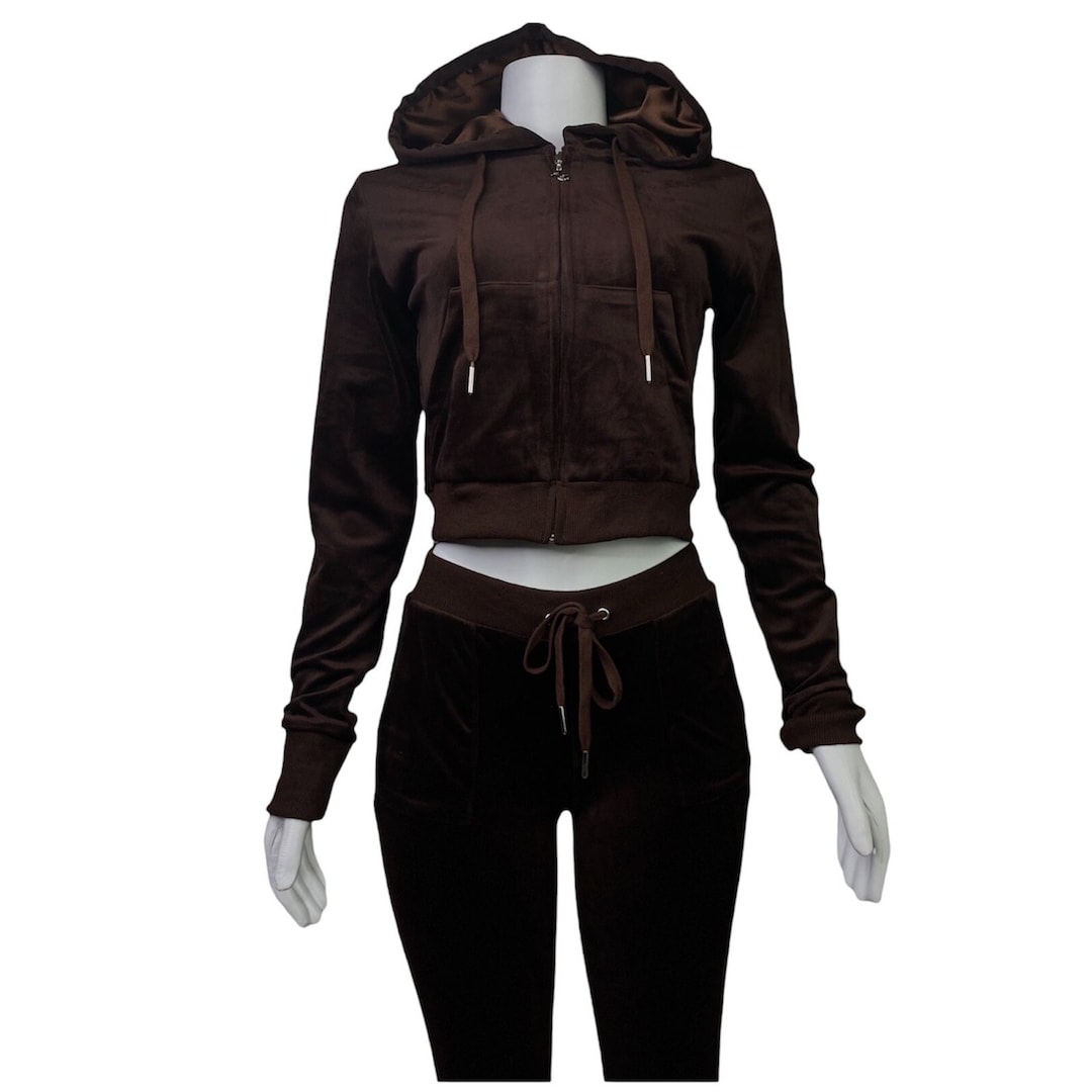 Velvet Tracksuit Womens , Womens Velour Sweatsuit Set, Brown Velvet