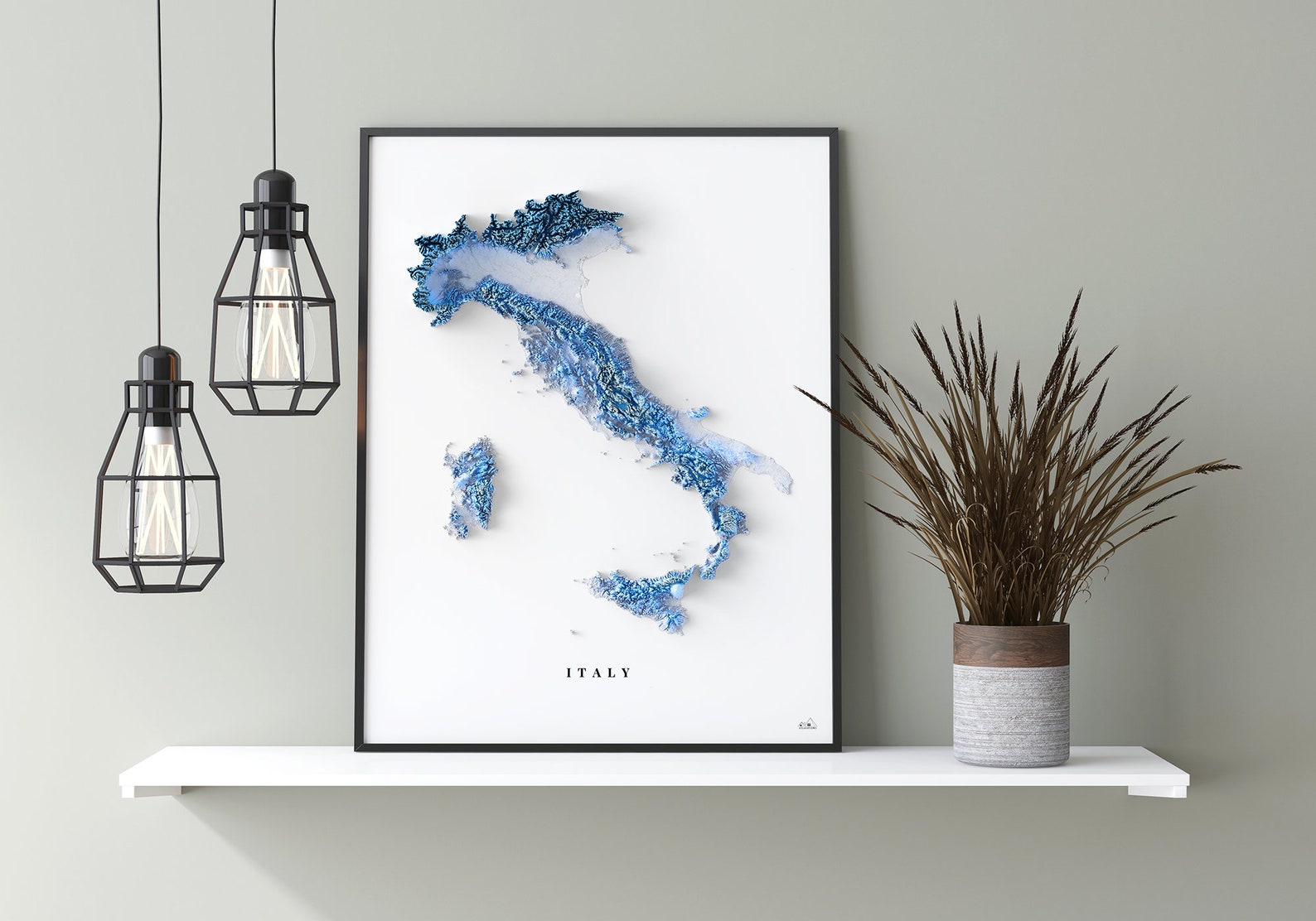 Italy Modern Relief Map Blue | Etsy
