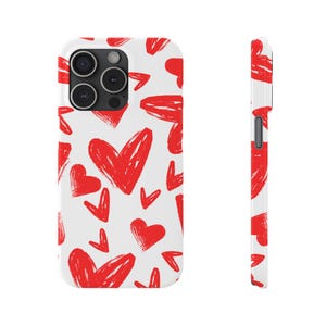 Charming Red Hearts Phone Case | Slim Phone Cases, Cute Gift for Her, Valentine&#39;s Day, Love, Romantic Style, Heart Pattern