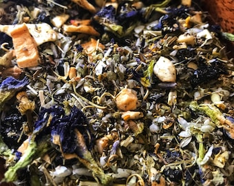 Rest Mystic Tea (Multiple Sizes) - Sleepy Time Herbal Tea - Butterfly Pea Flower, Passionflower, Apples, Blueberries, Vanilla, etc