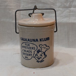 Vintage 1960s Original Kaukauna Klub 6 Oz Cheese Crock with Lid, Very Small Petite Ceramic Stoneware Crock and Lid with Metal Hinge