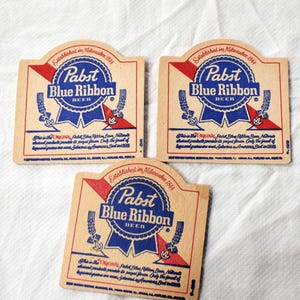 3 Vintage, Shaped Two Sided, Pabst Blue Ribbon Beer Coasters Man Cave Bar Ware Milwaukee Beer Advertising