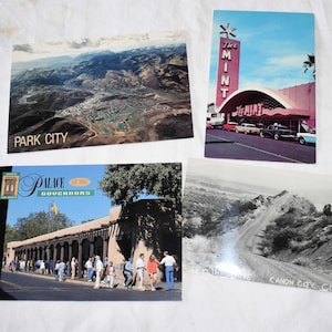 Cartes postales souvenir inutilisées, vintage, lot de quatre, vues de l'ouest, Santa Fe, Utah, Las Vegas, Colorado, nature, jeux d'argent, bâtiment historique