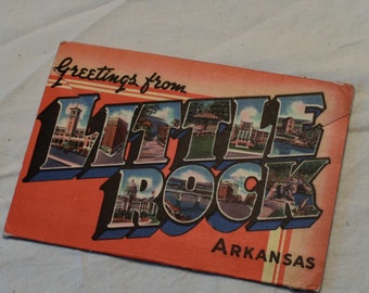 Vintage 1940s Little Rock Arkansas Painted Picture Booklet 18 Famous Places Accordion Folding Souvenir PostCard Size
