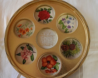 Vintage 1950s 1960s Eye Catching Round Metallic Gold Metal Souvenir Serving Tray Features State Of South Dakota