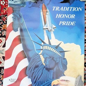 Vintage 1990s NASA Statue of Liberty Poster Manned Flight Awareness Space Shuttle